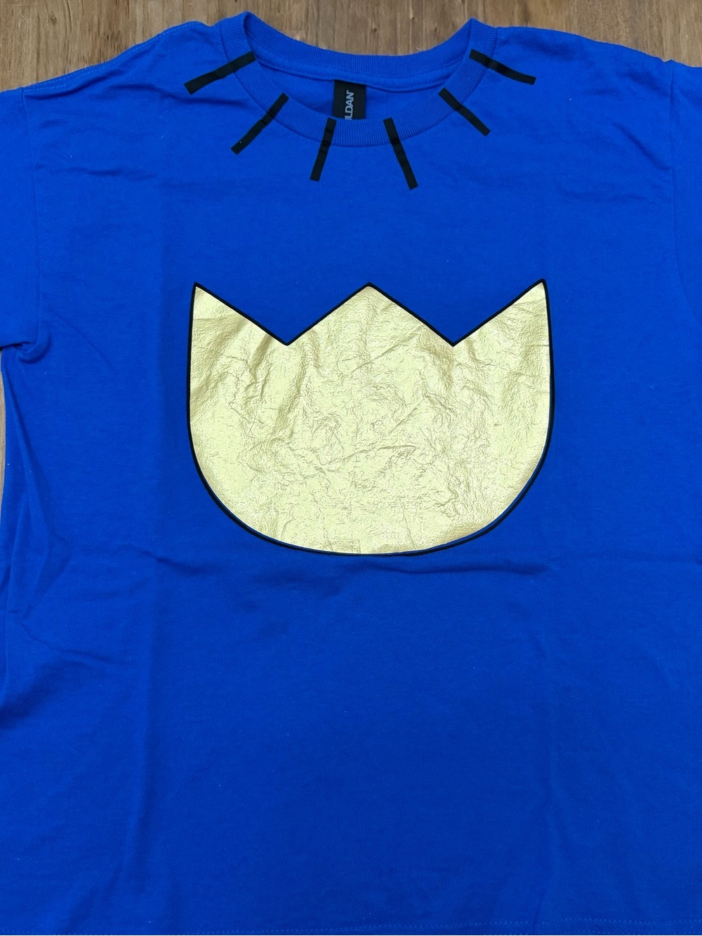 Gildan Unisex Kids Dog Man Short Sleeve Tee in Bright Blue with Gold Crown
